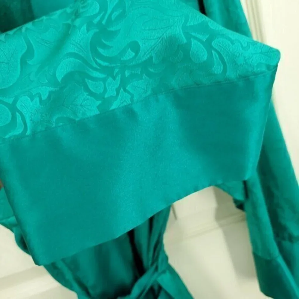 VTG Victoria's Secret Gold Label Full Length Satin Robe M Green